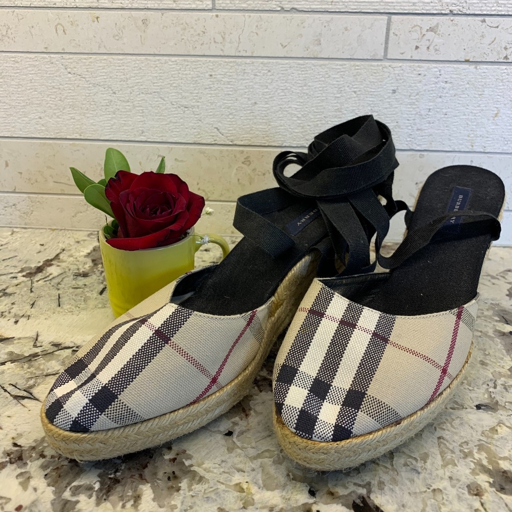 Burberry Nova Check Canvas Wedge Espadrilles
